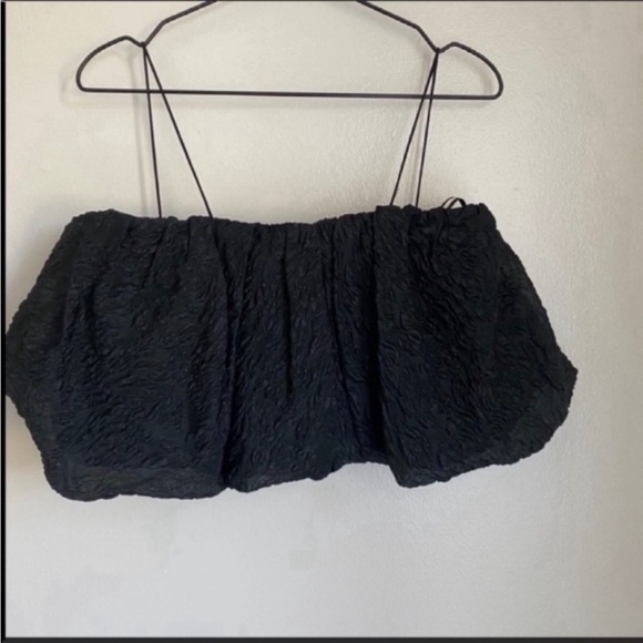 NWOT Zara Voluminous Ruffle Crop Top in Black Medium - Picture 5 of 7